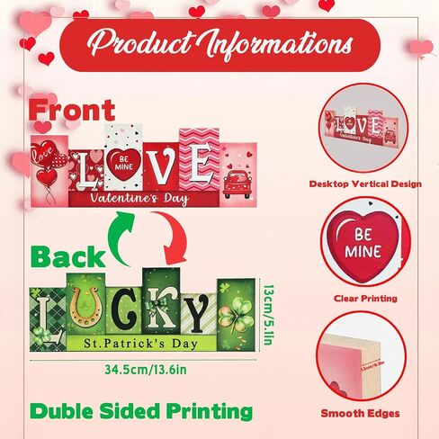 Valentines Day Decorations St Patricks Day Decorations Wooden Table Sign, LOVE & LUCKY Reversible Tabletop Decor Double-Sided Multi Theme Irish Farmhouse Table Centerpiece for Home Office Restaurant in Saudi Arabia