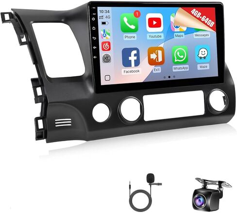 Naifay Android Car Stereo لـ Honda Civic 2006 2007 2008 2008 2010 2011 Radio ، 10.1 بوصة تعمل باللمس لراديو Honda Civic Car مع Carplay Android Auto Bluetooth WiFi GPS SWC Camera in Kuwait