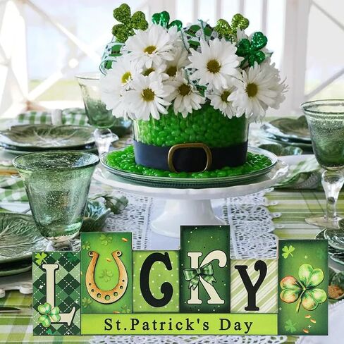 Valentines Day Decorations St Patricks Day Decorations Wooden Table Sign, LOVE & LUCKY Reversible Tabletop Decor Double-Sided Multi Theme Irish Farmhouse Table Centerpiece for Home Office Restaurant in Saudi Arabia