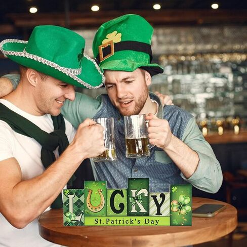 Valentines Day Decorations St Patricks Day Decorations Wooden Table Sign, LOVE & LUCKY Reversible Tabletop Decor Double-Sided Multi Theme Irish Farmhouse Table Centerpiece for Home Office Restaurant in Saudi Arabia