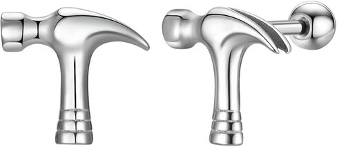 أقراط Rockyu الرجالية المطرقة المصنوعة من الفولاذ المقاوم للصدأ والفضة هيبوالرجينيك أداة MotifCasual إكسسوار هدية in Kuwait