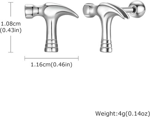 أقراط Rockyu الرجالية المطرقة المصنوعة من الفولاذ المقاوم للصدأ والفضة هيبوالرجينيك أداة MotifCasual إكسسوار هدية in Kuwait