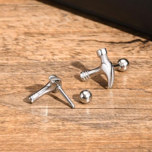 أقراط Rockyu الرجالية المطرقة المصنوعة من الفولاذ المقاوم للصدأ والفضة هيبوالرجينيك أداة MotifCasual إكسسوار هدية in Kuwait