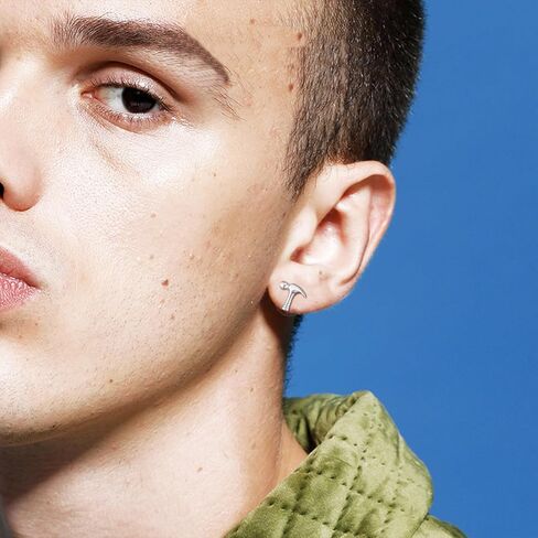 أقراط Rockyu الرجالية المطرقة المصنوعة من الفولاذ المقاوم للصدأ والفضة هيبوالرجينيك أداة MotifCasual إكسسوار هدية in Kuwait