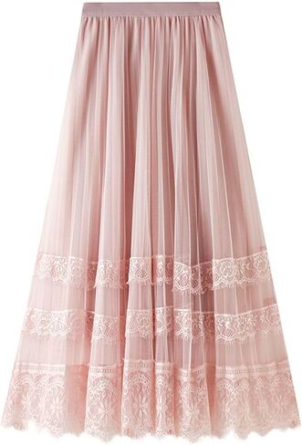 Womens Lace Tulle Skirts High Waist A Line Fairy Skirt Pleated Flowy Midi Layered Skirts Wedding Guest Mesh Skirt in Saudi Arabia