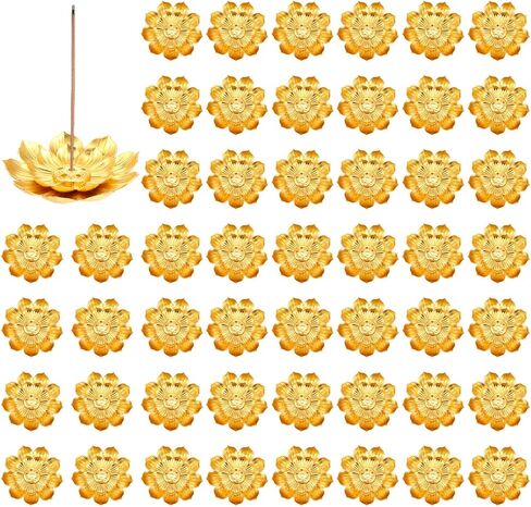 50Pcs Incense Holder with Stick Tray, Gold Lotus Sticks Incense Burner, Cone Burner Ash Collector for Home Fragrance Yoga Sauna SPA, Anti Ash Spilling in Saudi Arabia