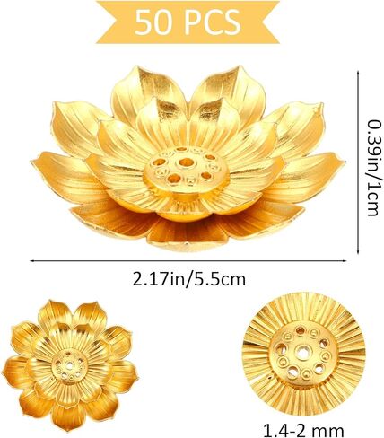 50Pcs Incense Holder with Stick Tray, Gold Lotus Sticks Incense Burner, Cone Burner Ash Collector for Home Fragrance Yoga Sauna SPA, Anti Ash Spilling in Saudi Arabia