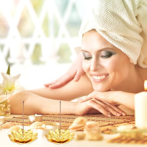 50Pcs Incense Holder with Stick Tray, Gold Lotus Sticks Incense Burner, Cone Burner Ash Collector for Home Fragrance Yoga Sauna SPA, Anti Ash Spilling in Saudi Arabia