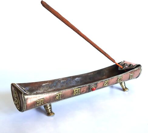 Traditional Handmade Incense Holder for Sticks and Cones | 100% Pure Copper & Brass Incense Burner | Buddhha & Buddhist Text | Stand Holds 6 Sticks & 6 Cones | Effective Ash Catcher in Saudi Arabia