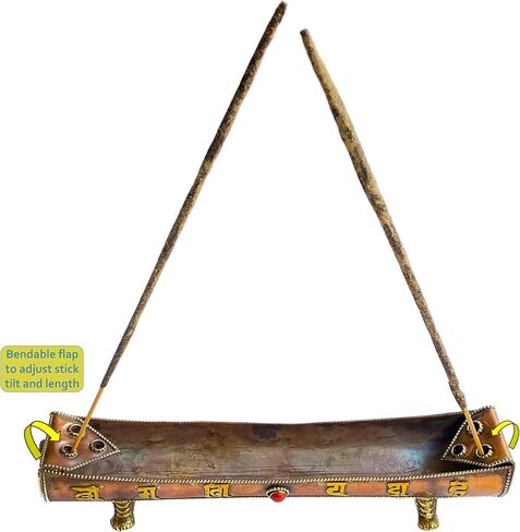 Traditional Handmade Incense Holder for Sticks and Cones | 100% Pure Copper & Brass Incense Burner | Buddhha & Buddhist Text | Stand Holds 6 Sticks & 6 Cones | Effective Ash Catcher in Saudi Arabia