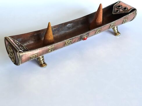 Traditional Handmade Incense Holder for Sticks and Cones | 100% Pure Copper & Brass Incense Burner | Buddhha & Buddhist Text | Stand Holds 6 Sticks & 6 Cones | Effective Ash Catcher in Saudi Arabia