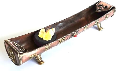 Traditional Handmade Incense Holder for Sticks and Cones | 100% Pure Copper & Brass Incense Burner | Buddhha & Buddhist Text | Stand Holds 6 Sticks & 6 Cones | Effective Ash Catcher in Saudi Arabia