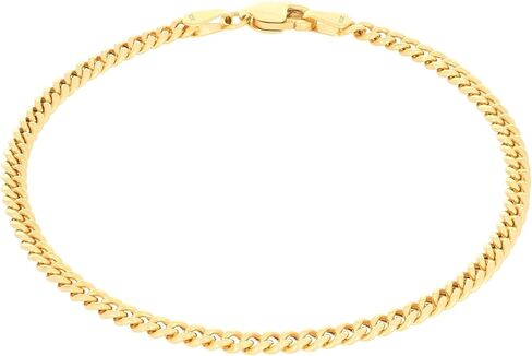Nuragold 10k Real Yellow Gold Miami Cuban Lightweight Link 3mm Chain Bracelet or Anklet (7"-9") Italian Jewelry for Men & Women in Saudi Arabia