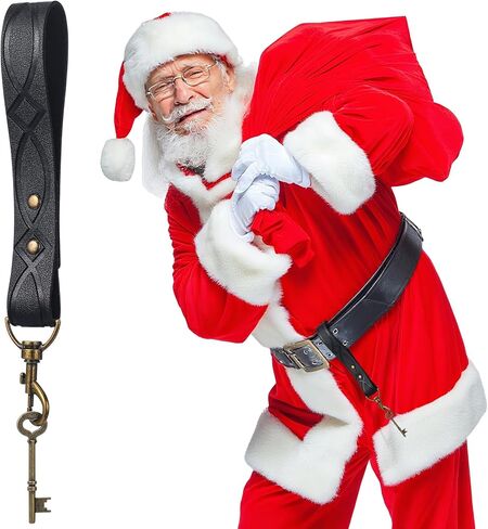 Christmas Santa Brass Key Leather Keychain Fob for Santa Claus Cosplay Ornament Halloween Costume and Christmas Holiday Party Dress Accessories in Saudi Arabia