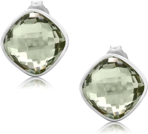 Gem Stone King 925 Sterling Silver Green Prasiolite Earrings For Women Men (12.00 Cttw, Gemstone Birthstone, Cushion Cut 12MM) in Saudi Arabia