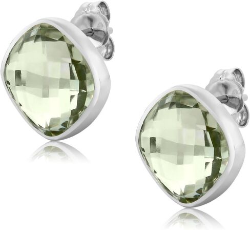 Gem Stone King 925 Sterling Silver Green Prasiolite Earrings For Women Men (12.00 Cttw, Gemstone Birthstone, Cushion Cut 12MM) in Saudi Arabia