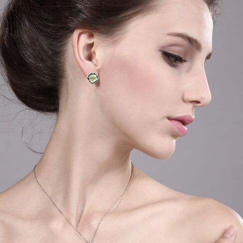 Gem Stone King 925 Sterling Silver Green Prasiolite Earrings For Women Men (12.00 Cttw, Gemstone Birthstone, Cushion Cut 12MM) in Saudi Arabia