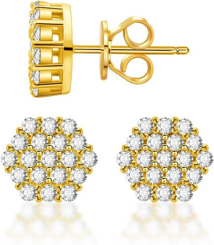 Geometric Rhombus VVS Synthetic Moissanite S925 Stud Earrings Jewelry Gift for Men Women, 1ct Total Weight, S925 Sterling Silver, Round Cut, White/Gold in Saudi Arabia