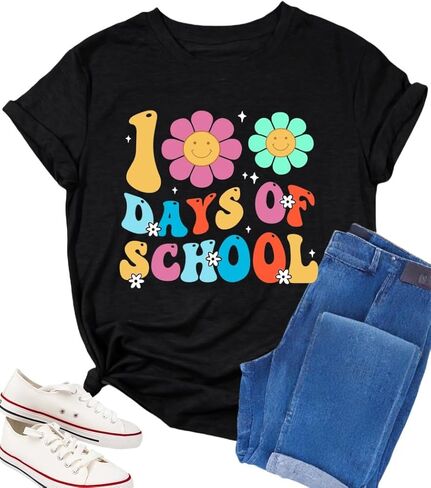 100 Days of School Shirt Teacher T Shirts for Women 100th Day of School Shirts Teacher Gifts Teacher Life Graphic Tee in Kuwait