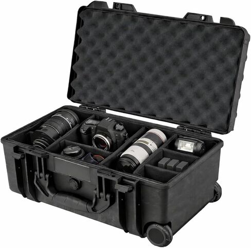 Reflex Camera Large Protective Hard Camera Case suitable for Drones, Lens, DSLR & Guns. Smooth Rolling Wheels Customisable Fit Foam, Waterproof IP67, Shockproof 21.5" x 13.6" x 9.3" inches in Kuwait