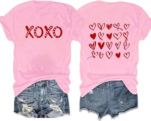 Valentines Shirts for Women Valentines T Shirt Cute Love Heart Print Graphic Tee Casual Lover Gift Blouse Tops in Saudi Arabia