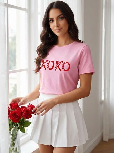 Valentines Shirts for Women Valentines T Shirt Cute Love Heart Print Graphic Tee Casual Lover Gift Blouse Tops in Saudi Arabia