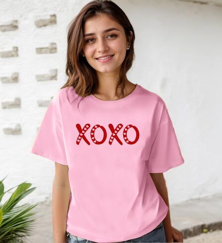 Valentines Shirts for Women Valentines T Shirt Cute Love Heart Print Graphic Tee Casual Lover Gift Blouse Tops in Saudi Arabia