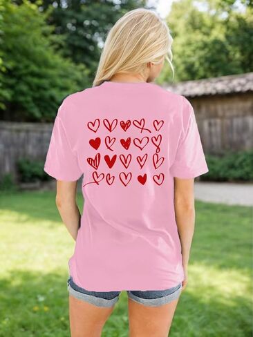 Valentines Shirts for Women Valentines T Shirt Cute Love Heart Print Graphic Tee Casual Lover Gift Blouse Tops in Saudi Arabia
