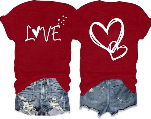 Valentines Shirts for Women Valentines T Shirt Cute Love Heart Print Graphic Tee Casual Lover Gift Blouse Tops in Saudi Arabia