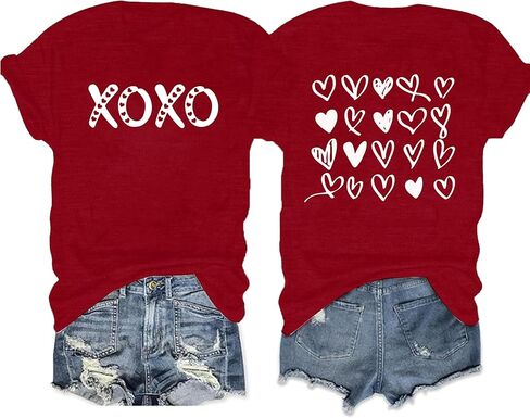 Valentines Shirts for Women Valentines T Shirt Cute Love Heart Print Graphic Tee Casual Lover Gift Blouse Tops in Saudi Arabia