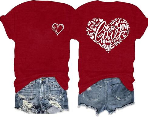 Valentines Shirts for Women Valentines T Shirt Cute Love Heart Print Graphic Tee Casual Lover Gift Blouse Tops in Saudi Arabia