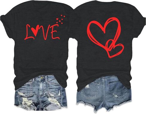 Valentines Shirts for Women Valentines T Shirt Cute Love Heart Print Graphic Tee Casual Lover Gift Blouse Tops in Saudi Arabia