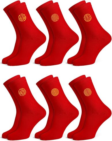 6 Pairs 2026 Chinese New Year Socks, Horse Years Unisex Red Fortune Crew Socks, Festive Lunar New Year Calf Socks Gift for Men & Women in Saudi Arabia