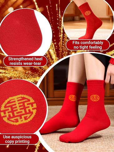 6 Pairs 2026 Chinese New Year Socks, Horse Years Unisex Red Fortune Crew Socks, Festive Lunar New Year Calf Socks Gift for Men & Women in Saudi Arabia