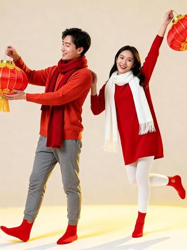 6 Pairs 2026 Chinese New Year Socks, Horse Years Unisex Red Fortune Crew Socks, Festive Lunar New Year Calf Socks Gift for Men & Women in Saudi Arabia