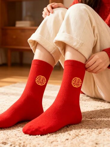 6 Pairs 2026 Chinese New Year Socks, Horse Years Unisex Red Fortune Crew Socks, Festive Lunar New Year Calf Socks Gift for Men & Women in Saudi Arabia