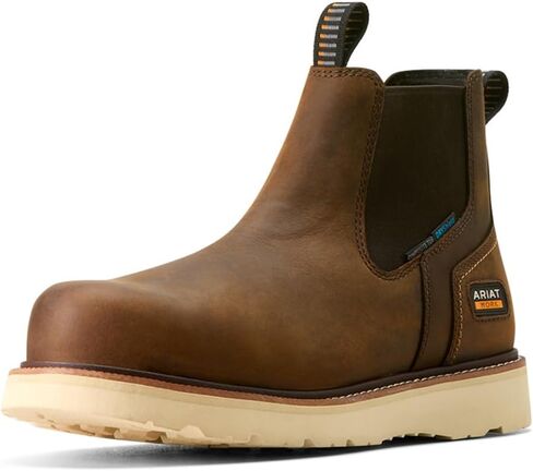 ARIAT Men's Rebar Wedge Chelsea Waterproof Composite Toe Work Boot, Distressed Brown, 10 Wide in Saudi Arabia