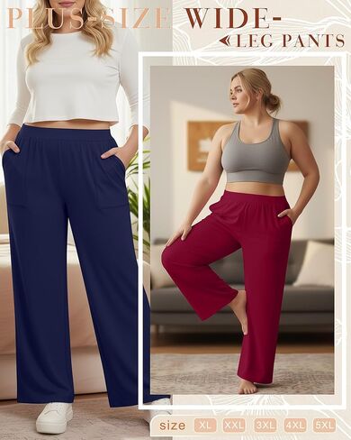 3 Pack Women's Plus Size Lounge Pants Wide Leg Yoga Pajama Palazzo Pants Loose Casual Baggy Sweatpants with Pockets in Saudi Arabia