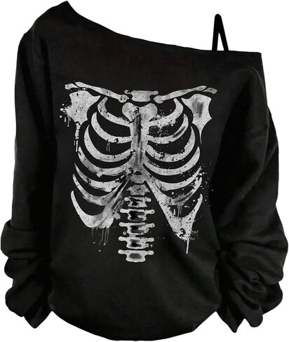 Women's Off The Shoulder Graphic T Shirts Gothic Long Sleeve Tops Y2k Tops in Saudi Arabia