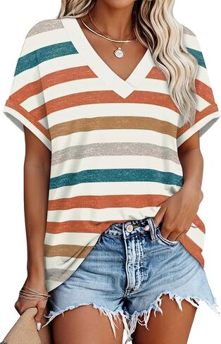 WIHOLL Womens Short Rolled Sleeve Shirts Oversized V Neck Tshirts Plus Size Summer Tops 2026 Dressy Casual Blouses S-4XL in Kuwait