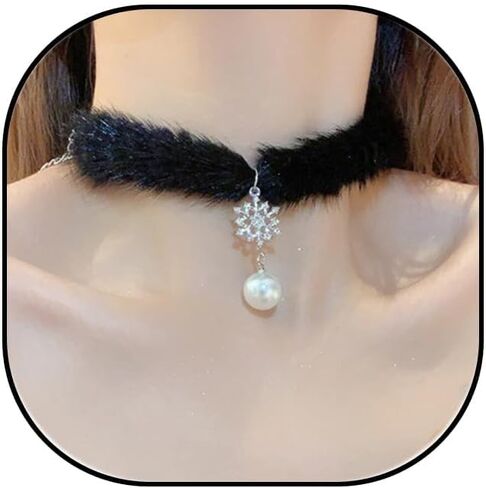 Snowflake Choker Necklace for Women Cute Fur Christmas Necklace Trendy White Choker Fashion Winter Jewelry in Saudi Arabia