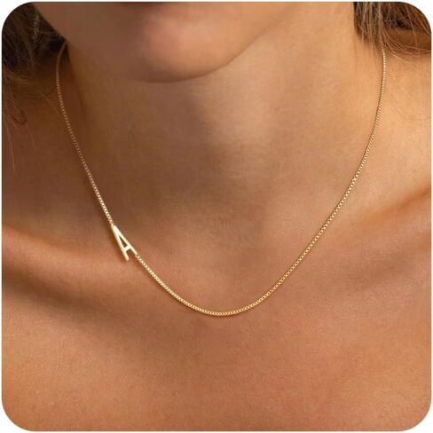 Gold Initial Necklace For Women Dainty 14k Gold Plated Letter Necklace For Women Trendy A-Z Sideways Initial Chain Necklaces Choker Box Chain Name Necklaces Fashion Accessories Jewelry Gifts in Saudi Arabia