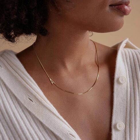 Gold Initial Necklace For Women Dainty 14k Gold Plated Letter Necklace For Women Trendy A-Z Sideways Initial Chain Necklaces Choker Box Chain Name Necklaces Fashion Accessories Jewelry Gifts in Saudi Arabia
