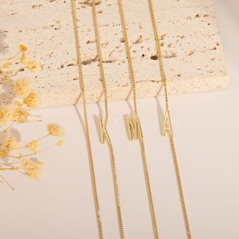 Gold Initial Necklace For Women Dainty 14k Gold Plated Letter Necklace For Women Trendy A-Z Sideways Initial Chain Necklaces Choker Box Chain Name Necklaces Fashion Accessories Jewelry Gifts in Saudi Arabia
