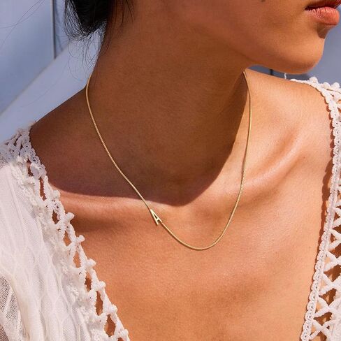 Gold Initial Necklace For Women Dainty 14k Gold Plated Letter Necklace For Women Trendy A-Z Sideways Initial Chain Necklaces Choker Box Chain Name Necklaces Fashion Accessories Jewelry Gifts in Saudi Arabia