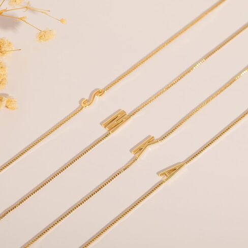Gold Initial Necklace For Women Dainty 14k Gold Plated Letter Necklace For Women Trendy A-Z Sideways Initial Chain Necklaces Choker Box Chain Name Necklaces Fashion Accessories Jewelry Gifts in Saudi Arabia