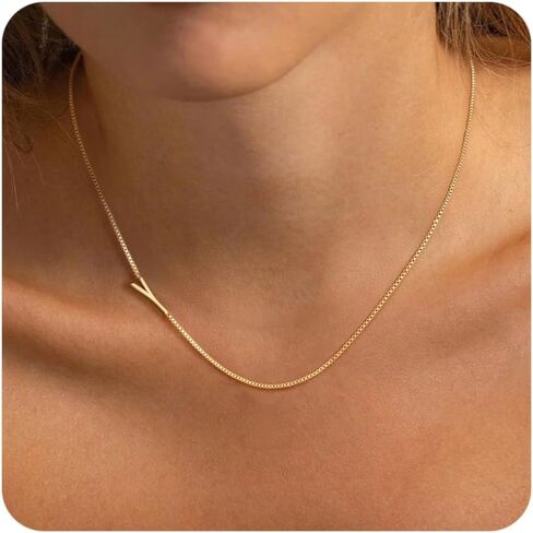 Gold Initial Necklace For Women Dainty 14k Gold Plated Letter Necklace For Women Trendy A-Z Sideways Initial Chain Necklaces Choker Box Chain Name Necklaces Fashion Accessories Jewelry Gifts in Saudi Arabia
