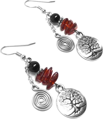 Tree of Life Earrings Amber Obsidian Infinity Spirals in Saudi Arabia