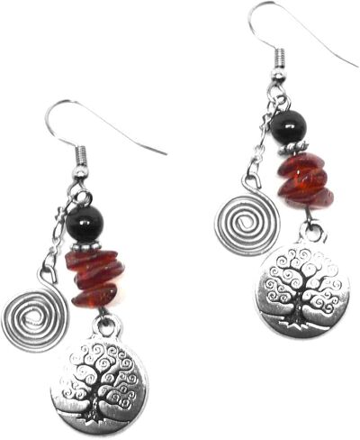 Tree of Life Earrings Amber Obsidian Infinity Spirals in Saudi Arabia