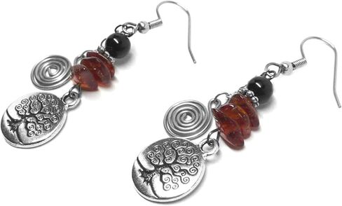 Tree of Life Earrings Amber Obsidian Infinity Spirals in Saudi Arabia
